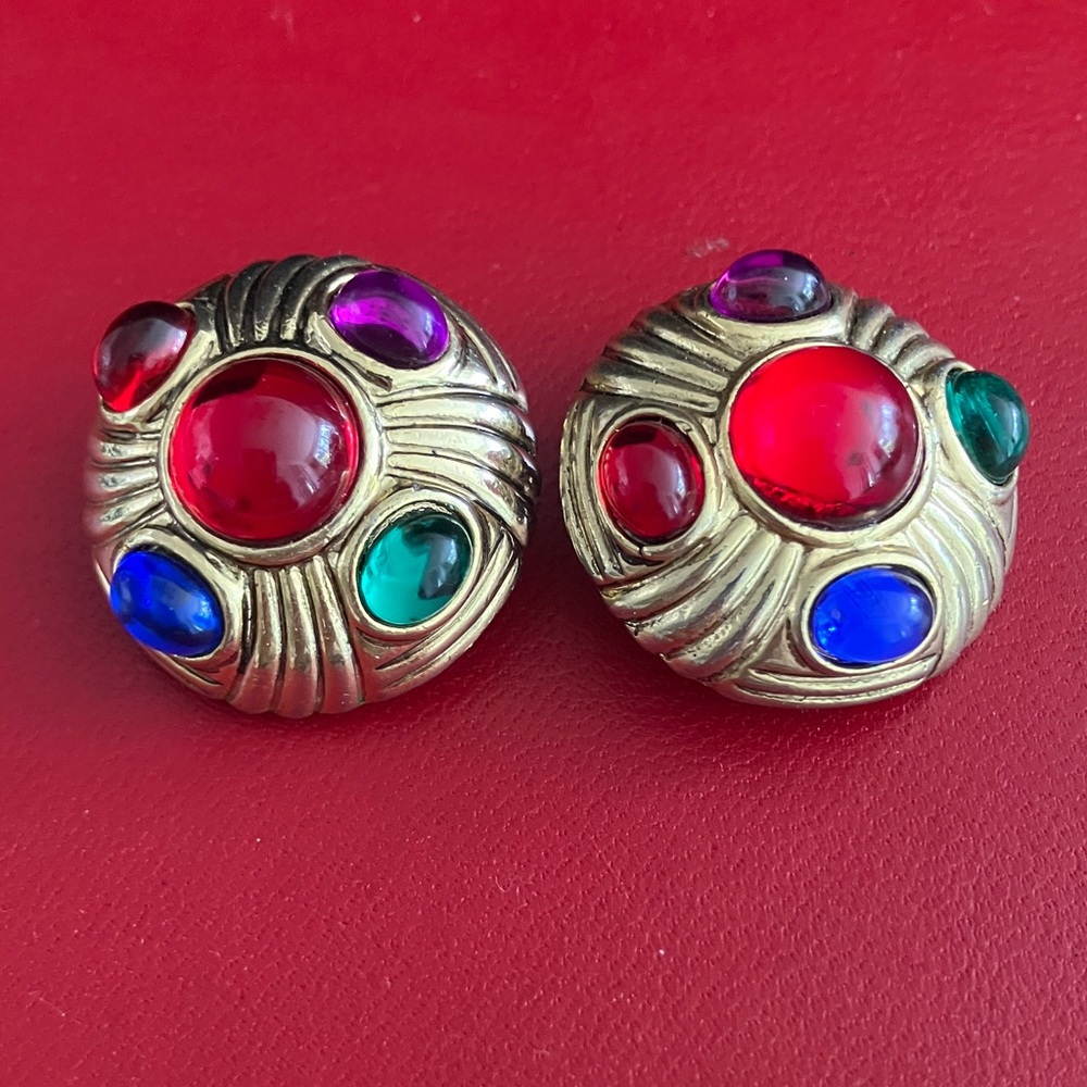 VINTAGE CHANELSTYLE earrings Source Unknown with Vibrant Gems